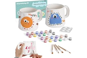 WILDFUN Keramik Bemalen Set, Erwachsene DIY Tassen Bemalen Set mit 2 Tassen, Malinspirationen zum Tassen selbst Bemalen Christmas New Year Gifts für Zuhause Enthält Tassen, Farben, Pinsel, Paletten, Anleitung