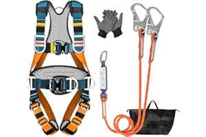 JAOGAUS Full Body Safety Harness Kit with Dual Energy Absorbing Lanyards, 140kg Load, Breathable Padding, Quick-Release Buckles, Fall Arrest Harness for Roofing, Climbing, Construction, Working at Height, Men