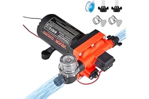 VEVOR Pompe à Eau à Membrane Auto-amorçante 12 V CC 18,9 L/min Pression 4,8 bar 4 Chambres, avec Pressostat, Pompe à Eau pour Camping-car, Lavage de Voitures, Bateaux, Irrigation Agricole, Jardin