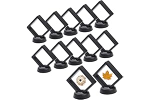JC-Houser 12Pcs 3D Floating Thin Film Jewelry Storage Box, Transparent Frame Display Case Holder for Ring Necklace Bracelet Earring, Dustproof Challenge Coin Medallion Display Case Stand (Black)