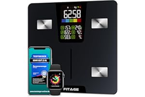 FITAGE Personenwaage digital Testsieger 2025, Körperwaage bis 225kg, Körperfettwaage mit 17 Körpermesswerten, Körperanalyse mit App, Waage mit Körperfett und Muskelmasse mit großem LED-Display