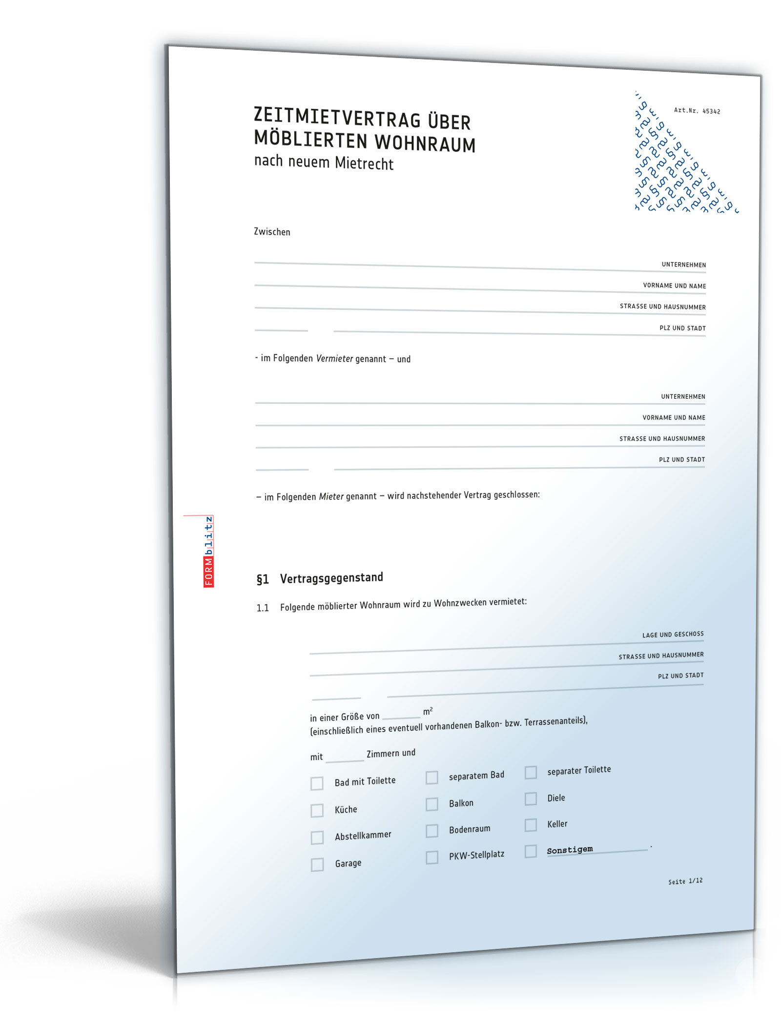 Befristeter Mietvertrag möblierte Wohnung (PDF) [Download]