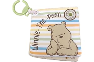 Rainbow Designs Disney Winnie the Pooh Baby Cloth Book - Touch and Feel Play & Go Square Book for Babies - Soft Baby Book with Textured Patches & Squeaky Page - Sensory Development Toys