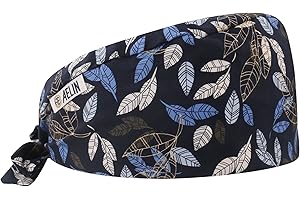 AELIN Calot De Bloc Calot Médical Cheveux Courts Unisexe 100% coton (Bleu marine feuilles)