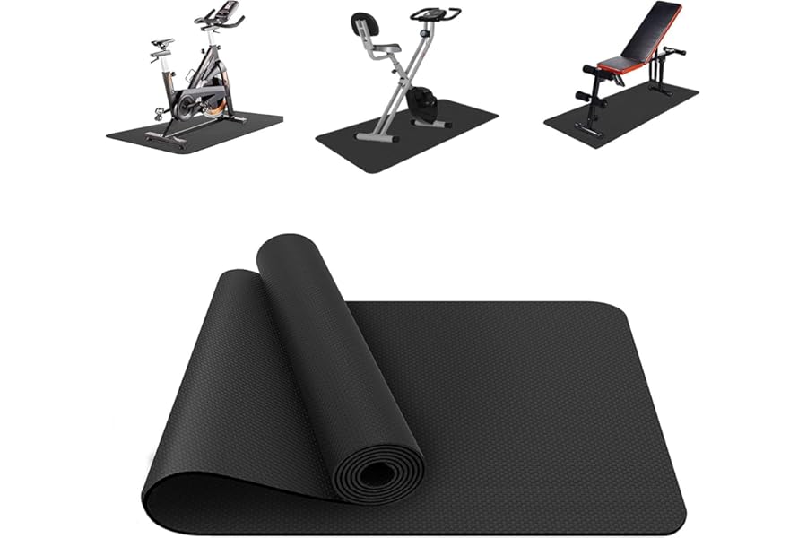 Treadmill Mat, Exercise Equipment Mat Heavy-Duty Protective Floor mat for Under Stationary Bike, Spin Bike, Fitness Equipment,120cm x 60cm,Black