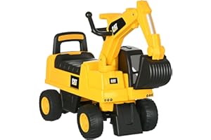 HOMCOM Ruspa Giocattolo con Licenza Caterpillar e Vano Contenitore, Escavatore Giocattolo Cavalcabile per Bambini da 1-3 Anni, Senza Batteria, Giallo