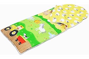 Happy Linen Company Girls Boys Kids Farm Animals Green 155 x 65 cm Reversible Sleeping Bag