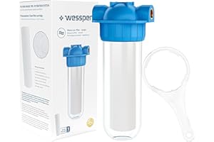 Wessper Vorfilter Hauswasserwerk, Wasservorfilter, 1- Stufiges Wasserfiltersystem mit Montageschlüssel und Wandhalterung, Schaumstoff – Filter – Gewindeddurchmesser 1" Zoll, 2000 L