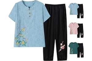 VEMOW Conjunto Chándal Mujer de Verano Traje de Dos Piezas de Camiseta Top Manga Corta Cuello Redondo y Pantalones de Cintura Alta Pijamas Mujer Holgado Camisa Vestir Fitness Mujers Suelto