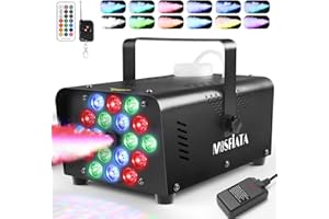 MOSFiATA Nebelmaschine mit 18 RGB-LED-Lichtern, 600 W Rauchmaschine, 2300 CFM Nebel mit 1 Drahtempfänger und 2 drahtlosen Fernbedienungen, perfekt für Hochzeit, Halloween, Party und Bühneneffekt