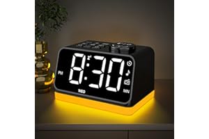 AFEXOA Digital Radiowecker mit 2 Ladestation für Handys, mit Licht, Dual-Wecker, 8 White Noise, Tischuhr mit UKW-Radio, LED Display 0–100% Dimmbar, Timer, Schlummer, Uhrenradio ohne Ticken