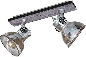‎EGLO EGLO Deckenlampe Barnstaple, 2 flammiger Vintage Deckenspot im Industrial Design, Retro Wandspot aus Stahl im Zink Used-Look, Holz, Rostoptik, schwarz, E27 Fassung
