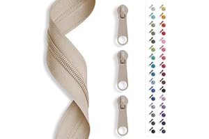 SLANTASTOFFE 5m Reißverschluss endlos, Spirale 3mm + 15 Schieber/Zipper 32 Farben, Meterware (Beige)