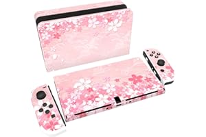 playvital Full Set Protective Stickers for Nintendo Switch OLED Model, Customized Vinyl Decal Skins for Switch OLED Console & Joycon & Dock & Grip - Cherry Blossoms Petals