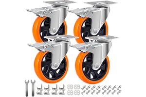 RRIUTO Roulette Pivotante avec Frein 125 mm, 4 Roulettes pour Meubles Roulettes Charge Lourde Roue Plaques Industrielles Transport, Max 800KG (32 Vis Incluses)
