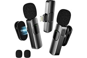 BYbrutek Upgraded 2-Pack Lavalier Wireless Microphones for iPhone and iPad, Mini Microphone for Video Recording, Podcasts, Interviews, YouTube, TikTok, and Vlogging (Adjustable Collar Clip)