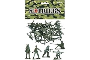 PARTYRAMA Bag of 50 Traditional Green Plastic Toy Soldiers for Army Military War Games
