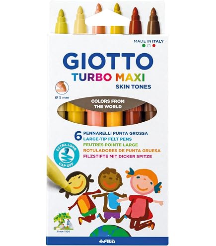 GIOTTO Turbo Giant - Lot De 12 Feutres Larges (dont 2 Fluo) - Pointe 7.5 Mm, Lavables - 8