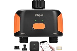 Programador Riego WiFi,Johgee Programador de riego 2 Salidas,Temporizador de Riego para Manguera Bluetooth con Retraso de Lluvia para Grifo de Jardín al Aire Libre, Temporizador de Riego Programable