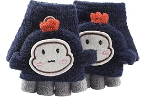Fannyfuny Strickhandschuhe Kinder Handschuhe Junge Mädchen Halbfinger Fäustlinge Flip-Top Winterhandschuhe mit Plüschfutter Herbst Winter Fingerhandschuhe Kinderhandschuhe Weiche Warme für 1-3 Jahre