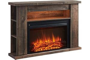 FLAMME 51" Lipson Electric Fireplace Suite Rustic Dark Oak Colour with Storage Shelves Includes 2000w Heater with Glass Fronted Flame Effect, Remote Control