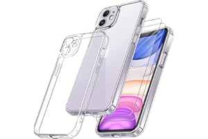 Qasyfanc Funda Silicona PC Compatible con iPhone 11, Carcasa con Protección de La Cámara y 2 Protector Pantalla, TPU Caso Militar Anti-Choque Anti-Arañazos, Transparente