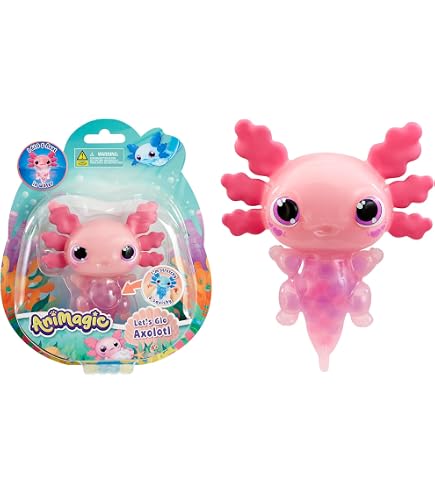 ANIMAGIC - Let's Glo Axolotl - Animal de Compagnie Électronique & Lumineux - Rose - Pour Enfants dès 4 Ans - Jeu Sensoriel & Expérience Tactile - Corps Extensible - Flotte