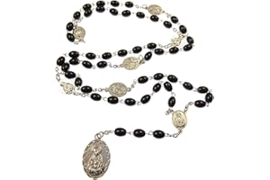 R. Heaven Black glass oval Seven Sorrows medal Mary rosary beads