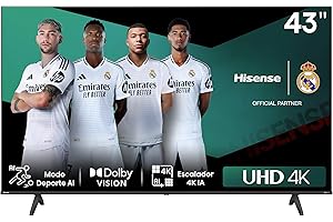 Hisense 43E6NT - UHD 4K,VIDAA Smart TV, 43 Pulgadas, Dolby Vision, Modo Juego Plus, DTS Virtual X, Control por Voz televisor, Doble Control de Volumen, Auto ordenación Canales TDT Nuevo 2024