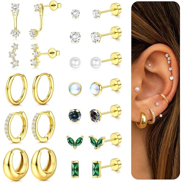 Turandoss 3 paia di orecchini da donna oro/argento - placcato oro 14