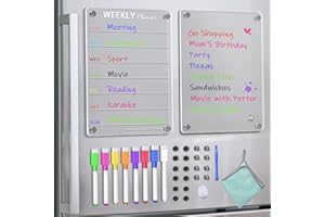 TaoAcc 2 Pezzi Lavagna Trasparente Magnetica Frigo,lavagnetta Settimanale Frigo con 8 Colori Marcatori Calendario Acrilico Trasparente Frigo,Calendario Magnetico Per Famiglia,Cucina Menu(20X30cm)