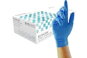 Unigloves Unicare Gants d'examen en nitrile - Polyvalents, sans poudre, gants jetables de qualité médicale - Boîte de 100 gants, bleu, taille L (GS0034)