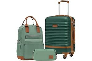 COOLIFE Set di Valigie,Trolley da Viaggio con 4 Rotelle Girevoli a 360° TSA Serratura 1 zaino da viaggio e 1 Borsa da toilette Incluso (Albicocca/Verde Scuro, Set di valigie 3pzs (20"))