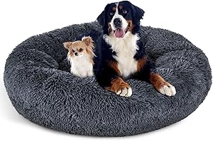 ZVONEMA ZNM Okrągłe legowisko dla psa, legowisko dla zwierząt domowych, puszyste, miękki plusz, nadaje się do prania, sofa dla małych, średnich i dużych psów, kotów i innych zwierząt domowych, Ø 92 cm, szare)