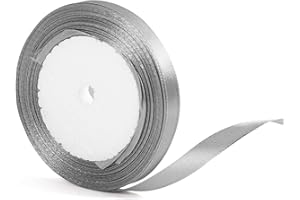 YAAVAAW 10mm de ruban gris argenté pour emballage cadeau 22m, ruban gris Halloween en tissu fin en satin pour emballage cadeau, gâteau Halloween, arc de cheveux, bouquet, création, mariage, décoration de