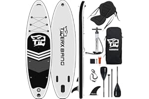 TIGERXBANG Black Tiger Collection Aufblasbares Stand Up Paddle Board SUP Board mit Kajaksitz Doppelblattpaddel |320x82x15cm| für Erwachsene/Kinder| ISUP Paddleboarding Komplettpaket
