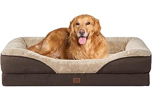 EHEYCIGA XL Dog Bed Memory Foam, Extra Large Orthopedic Dog Beds Sofa with Sides and Waterproof Liner, Pet Couch with Washable Removable Cover and Non-Slip Bottom, 106x76x19cm, Brown