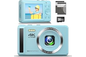 JHAMAL Digital Camera 4K UHD Vlogging Camera, 64MP Autofocus Compact Camera with 16X Digital Zoom, Rechargeable 2.4” Mini Kids Camera with 32GB Memory Card,2 Batteries for Beginners Students Teenagers
