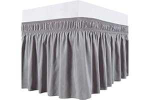 SHUOJIA Bettrock Bettvolant Wrap Around Style Einfache Passform, Queen-Size-Bett, 38/45 cm Tief, 3-Seitige Abdeckung Geraffter Stil Leicht Anzubringen (Grey,200 * 200+38cm)