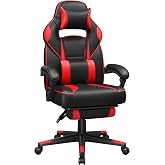 SONGMICS Office Chair, Ergonomic Gaming Chair, with Telescopic Footrest, Adjustable Backrest, Headrest and Lumbar Support, Lo