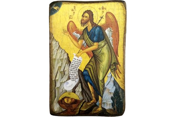 Icône en Bois Fait Main, Chrétienne orthodoxe Grecque, Representant Saint Jean-Baptiste / a0