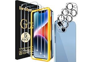 ivoler 3+3 Stück Panzer Schutz Glas Kompatibel für iPhone 14 6.1 Zoll, 3 Stücke Schutzfolie Mit 3 Stück Kameraschutz und Positionierhilfe, 9H Härte, HD Klar, Anti-Kratz, Anti-Bläschen