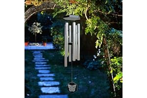 Fonmy Hand Tuned Wind Chime, Durable Wonderful 6 Aluminum Tubes, Perfect Decor for Garden Patio Balcony Outdoor & Indoor, Silver -33" Long