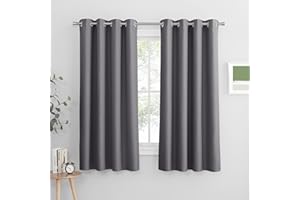 PONY DANCE Grey Blackout Thermal Insulated Curtains for Bedroom, 46 x 54 Inch Short Eyelet Curtains & Drapes, Soft Black