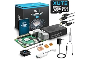 Xute Raspberry Pi 4 Modèle B 4 Go RAM Starter Kit avec 128 Go Carte MicroSD, Alimentation USB-C 5,0V 3A avec Interrupteur, Boîtier PC/ABS, 2 Câbles Micro HDMI, Ventilateur de Refroidissement