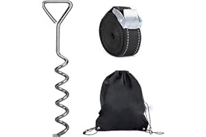 valuents Anclajes de tierra – Anclaje de suelo – Ganchos para una fijación segura de trampolín – Plata/negro galvanizado + Incluye correa ajustable y bolsa