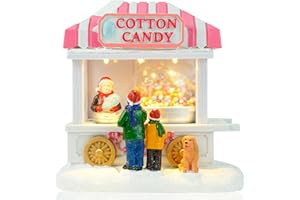 TIN DREAMS FACTORY Tin Dreams | Puesto Algodón de Azúcar con Movimiento y Luces LED | Escena Navidad Animada | Casita Iluminada para Pueblo Miniatura, Villa, Aldea | Adorno Decoración Navideña Hogar