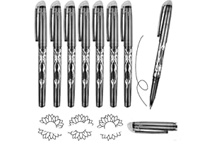 Sumajuc Erasable Pens Black Eraser Pen, 8pcs Friction Pen with Eraser, 0.7mm Rub Out Pens with Rubber for Kids Adults School Work Paperwork