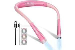 Glocusent lampka do czytania książki, 3 kolory i 6 poziomów jasności, lampka LED do książek, możliwość ładowania, 80 godzin pracy, zginane ramiona, idealna do czytania, robienia na drutach, na kemping