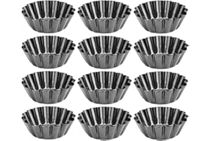 AMZMUKAUP 12 Pcs di Stampi di Crostate di Uova, Antiaderenti Forme per Crostatine, Riutilizzabile Stampo Crostata Cupcake Formine per Muffin, Stampo per Torta Cupcake, Stampi per budini, Dessert, Gelato